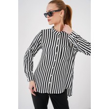 Gökyüzü Moda Uzun Kollu Çizgili Gömlek 20283 - Beyaz