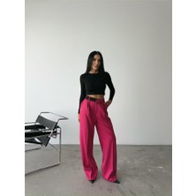 Gökyüzü Moda Palazzo Pantolon Bel Şerit Detaylı - Fuşya