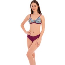 Rukomayo Bordo Çiçek Desenli Omuzdan Ayar Askılı Freeset Model Lycra Kumaş Bikini