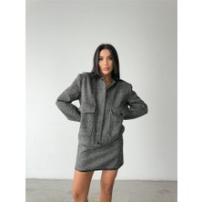 Gökyüzü Moda Balıksırtı Kaşe Fermuarlı Ceket Kısa - Siyah