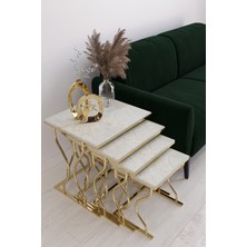 Hayal 4'lü Kare Zigon Sehpa Seti Gold Ayak, Gold Mermer Mdf