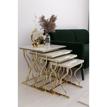 Hayal 4'lü Kare Zigon Sehpa Seti Gold Ayak, Gold Mermer Mdf