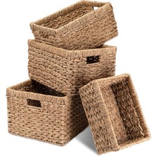 Bahçem Dekoratif Natural Renk Seagrass Dikdörtgen Hasır Sepet Düzenleyici 4'lü Set