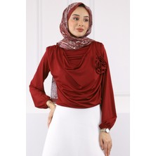 Bordo Gül Aksesuarlı Sandy Bluz