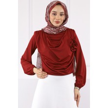 Bordo Gül Aksesuarlı Sandy Bluz