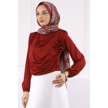 Bordo Gül Aksesuarlı Sandy Bluz