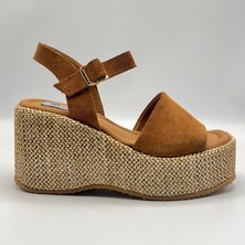 Ametist Exclusive Agatha Taba Süet Dolgu Topuk Kadın Sandalet | Yazlık Rahat ve Şık Kadın Sandalet