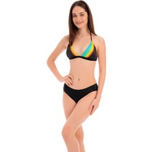 Rukomayo Siyah Desenli Boyundan Bağlamalı Lycra Kumaş Bikini