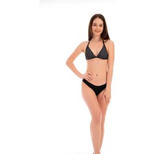 Rukomayo Siyah Beyaz Çiçek  Desenli Boyundan Bağlamalı Lycra Kumaş Üçgen Bikini