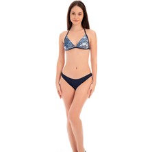 Ruko Mayo Rukomayo Lacivert Etnik Desenli Boyundan Bağlamalı Lycra Kumaş Üçgen Bikini