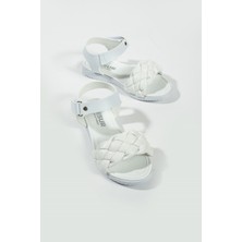 Albishoes Kız Çocuk Cırtlı Yazlık Hafif Rahat Taban Çocuk Sandalet Örgülü Yumuşak Sandalet (25-35)