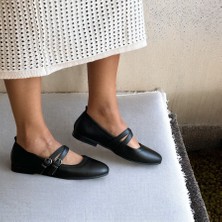 Ne&Ve Shoes Siyah Deri Çapraz Bantlı Kadın Babet