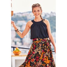 Pileli Bohem Tarz Kolsuz Bluz