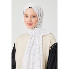 Five Scarf Melanj Gri Geometrik Desen Violet Medine İpeği Şal