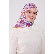Five Scarf Eflatun Mine Çiçek Desen Cotton Eşarp