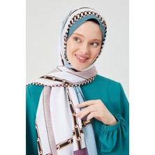 Five Scarf Su Yeşili Zincir Desen Violet Medine İpeği Şal