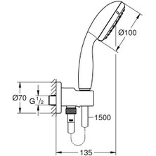 Grohe Temposta 100 El Duşu Askılı Su Çıkış Dirseği, El Duşu ve Spiral Hortum 26406001
