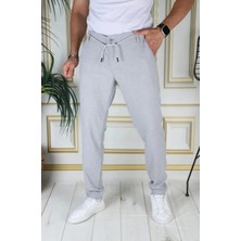 Erkek Gri Italyan Kesim Kaliteli Esnek Slim Fit Likralı Lastikli Ipli Şık Koton Kumaş Pantolon