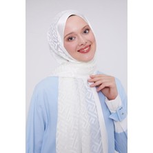Beyaz Labirent Desen Deluxe Devore Şal