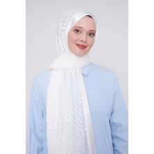 Beyaz Labirent Desen Deluxe Devore Şal