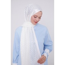 Beyaz Labirent Desen Deluxe Devore Şal