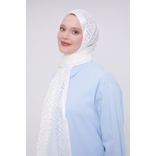 Beyaz Labirent Desen Deluxe Devore Şal