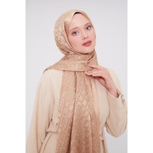 Sütlü Kahve Geometrik Desen Deluxe Devore Şal
