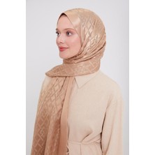 Sütlü Kahve Geometrik Desen Deluxe Devore Şal