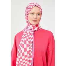 Five Scarf Fuşya Dama Desen Mono Krep Şal