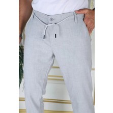Erkek Gri Italyan Kesim Kaliteli Esnek Slim Fit Likralı Lastikli Ipli Şık Koton Kumaş Pantolon