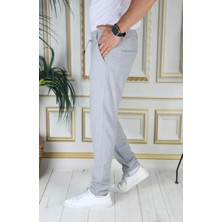 Erkek Gri Italyan Kesim Kaliteli Esnek Slim Fit Likralı Lastikli Ipli Şık Koton Kumaş Pantolon
