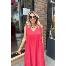 Eswomes Lastik Askılı Elbise Kırmızı