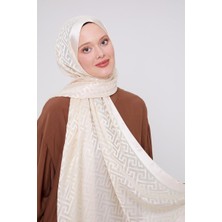 Krem Labirent Desen Deluxe Devore Şal