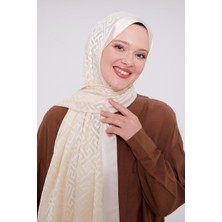 Krem Labirent Desen Deluxe Devore Şal