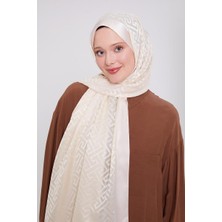 Krem Labirent Desen Deluxe Devore Şal