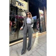 Eswomes Çizgili Palazzo Pantolon Antrasit