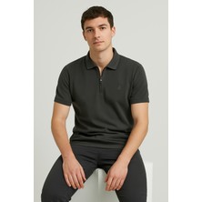 Erkek Kısakol Polo Yaka Fermuarlı Tshirt Antrasit