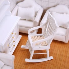 Minyatür Mobilya Beyaz Ahşap Sallanmalı Sandalye Bebek Evi Çocuk Oyuncakları