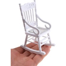 Minyatür Mobilya Beyaz Ahşap Sallanmalı Sandalye Bebek Evi Çocuk Oyuncakları