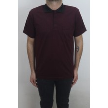 Santa Fistan Store Erkek Bordo Desenli Klasik Kesim Rahat Kalıp Tek Cepli Polo Yaka Tişört