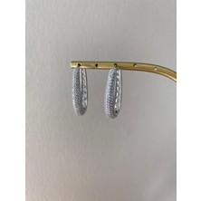 Oval Zirkon Taşkı Halka Silver Küpe