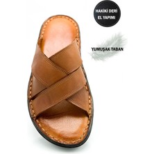 Sermoda Hakiki Gerçek Deri Erkek Terlik Hafif Terlik Deri Çapraz Taba