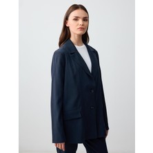 Jimmy Key Lacivert Uzun Kollu Düz Kesim Dokuma Ceket