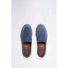 Mavi Hakiki Süet Kadın Loafer Ayakkabı