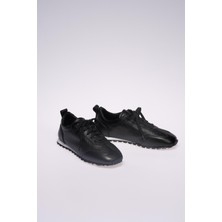 Siyah Deri Kadın Sneakers Ayakkabı