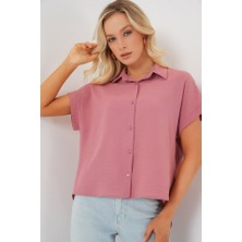 Melenza Oversize Kısa Kol Gömlek 20322 - Pembe