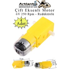 Çift Eksenli Motor Redüktörlü 6V 250 Rpm 4 Adet Sarı Dc Motor Arduino Robotik Motor Deney Okul Bilim Araba Yapım