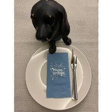 Kidspartim Gümüş Yaldızlı Mavi Happy Bırthday Garson Katlama Peçete 16 Adet