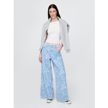 Kadın Açık Mavi Mid Rise Ultrasoft Baggy Jean Pantolon