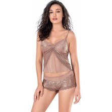 Vizon Jakarlı Babydoll Şort Takımı